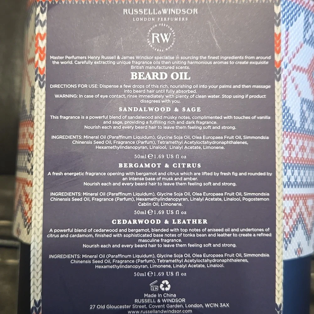 Russell & Windsor London Perfumers Beard Oil Coll…
